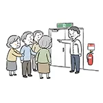  介護施設の避難訓練（高齢者）の無料イラスト | 防災フリー素材