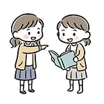  本について話す二人の女の子の無料イラスト | 読書の秋・友達フリー素材