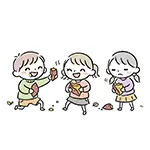  焼き芋を食べる子供たちの無料イラスト | 秋の味覚・食べ物フリー素材