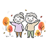  秋の散歩を楽しむシニア夫婦の無料イラスト | 紅葉・行楽フリー素材