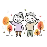  秋の散歩を楽しむシニア夫婦の無料イラスト | 紅葉・行楽フリー素材