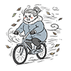  強風（木枯らし）の中自転車に乗るおばあさんの無料イラスト | 秋・冬フリー素材