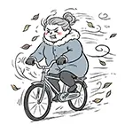  強風（木枯らし）の中自転車に乗るおばあさんの無料イラスト | 秋・冬フリー素材