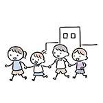  手をつないで走る子供たちの無料イラスト | 遠足・友達フリー素材