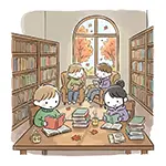  秋の図書館で読書する子供たちの無料イラスト | 読書の秋フリー素材