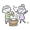 【無料】お正月の「餅つき」イラスト｜かわいい老夫婦（商用利用OK）