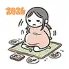【無料】お正月に食べ過ぎた妊婦さんのイラスト｜2026年・正月太り（商用利用OK）