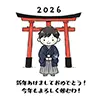 【無料】初詣・鳥居と着物の男の子の正月イラスト | 2026年 年賀状