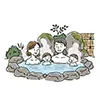 家族で入る露天風呂 | 冬の温泉旅行の無料イラスト素材