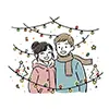 クリスマスのイルミネーションとカップル | 「冬」の無料イラスト