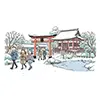 雪の神社と初詣 | 「冬」の「風景」無料イラスト素材