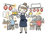 居酒屋で働く女性店員のフリーイラスト | 商用利用OK・登録不要