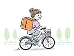 自転車でフードデリバリーする女性のフリーイラスト | かわいい・無料素材