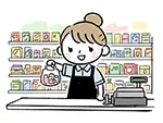 コンビニでレジ打ちする女性店員のフリーイラスト | かわいい・無料素材