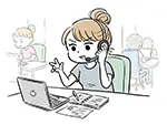 コールセンターで電話対応する女性のフリーイラスト | かわいい・商用利用OK