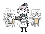 飲食店のホールスタッフ（食器下げ）の女性フリーイラスト | かわいい・無料素材