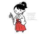 お祓いをする巫女さんのフリーイラスト | かわいい手書き風・無料素材