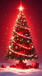 【無料】王道クリスマスツリーの背景イラスト（赤）| 高画質・スマホ用フリー素材