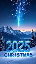 【2025年・無料】冬の雪山と花火のクリスマス背景 | 幻想的な高画質イラスト
