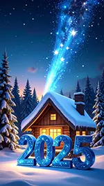 【2025年・無料】冬のログハウスと星空の幻想的な背景 | 高画質・スマホ用