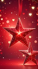 【無料】赤い星とハートのクリスマス背景素材 | かわいい高画質イラスト