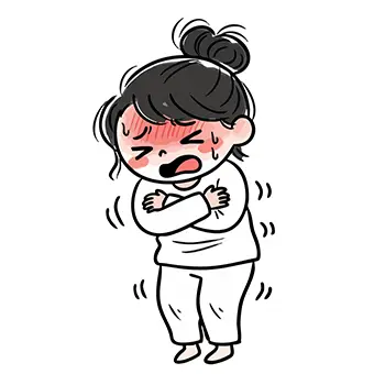 Illustration of a woman shivering with a red face due to high influenza fever