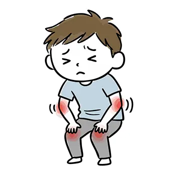Illustration of a man looking painful with joint pain in knees and elbows due to high influenza fever