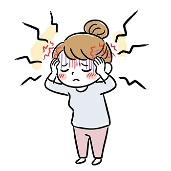 Illustration of a woman holding her head as if it is splitting with pain due to high influenza fever