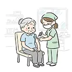 Free Illustration of an Elderly Woman Receiving a Flu Shot from a Nurse