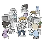 Free Illustration of a Male Employee Coming to Work with Flu and Annoying Others