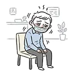 Free Illustration of a Man Waiting Exhaustedly in a Hospital Waiting Room with Flu