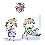 Free Illustration of Children Gargling and Washing Hands for Influenza Prevention