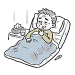 Free Illustration of an Elderly Man Taking Medicine in Bed for Influenza