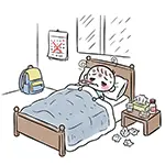 Free Illustration of a Child Absent from School and Resting in Bed with Flu