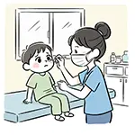 Free Illustration of a Boy Receiving a Nasal Mucosa Flu Test at Pediatrics