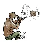 [Free Illustration] Hunter Aiming at a Bear with a Rifle | Commercial Use OK