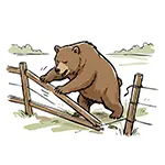 [Free Illustration] Bear Breaking a Wooden Fence to Invade | Commercial Use OK