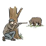 [Free Illustration] Hunter Aiming at Bear from Behind Tree | Commercial Use OK