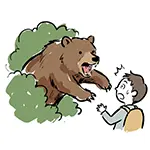 [Free Illustration] Person Surprised by Bear Suddenly Appearing from Bush | Commercial Use OK
