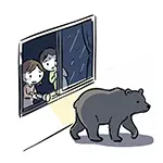 [Free Illustration] Family Searching for Bear with Flashlight at Night | Commercial Use OK