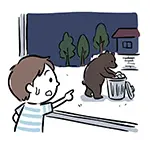 [Free Illustration] Child Witnessing Bear Scavenging Trash Can | Commercial Use OK