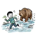 [Free Illustration] Man Running Away from Bear in River | Commercial Use OK