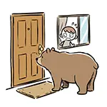 [Free Illustration] Bear Standing in Front of Entrance Door and Scared Child | Commercial Use OK