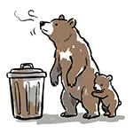 [Free Illustration] Parent and Child Bear Lured by Smell of Trash Can | Commercial Use OK