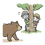 [Free Illustration] Hikers Hiding Behind Tree to Avoid Bear | Commercial Use OK