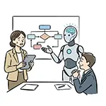 Free Illustration of Meeting where AI Robot Proposes Business Strategy