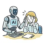 Free Illustration of Woman Troubled by Work and Comforted by AI