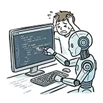 Free Illustration of Programmer Holding Head at AI Pointing Out Code Errors