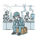 Free Illustration of Worker Crying Due to Loss of Job by Factory Robot Introduction
