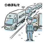 Free Illustration of Driver Seeing Off Convoy of Autonomous Trucks